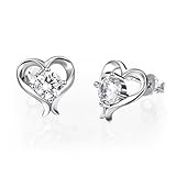 Sterling Silver Cubic Zirconia Love Heart Stud Earrings For Girls Women