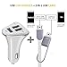 Car Charger, 3 Port USB [White] with 2-in-1 Lightning Micro USB Cable for iPhone 7 6S Plus 6 5SE 5S 5 5C 4S , Samsung Galaxy S7 S6 Edge, Note 5 4 S5 Tab S, LG G5 G4 HTC Nexus iPads pro portable
