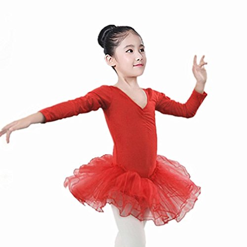 Tiean New Toddler Girls Gauze Leotards Tops Bodysuit Dancewear Dress Clothes Girls Outfits (3 T, Red)