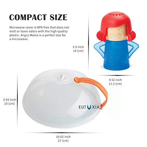 Eutuxia Microwave Cleaner + Cover Bundle. Perfect for Covering Plates, Bowls, and Cups to Prevent Food & Liquid Splatters While Microwaving. Angry Mama Steam Cleans & Disinfects with Vinegar & Water. - Thumbnail 4