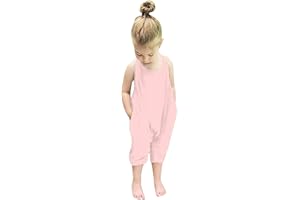 Lindanina Baby Backless Strap Slouch Jumpsuit for Toddler Girls Cute Harem Halter Romper Pants with Pockets