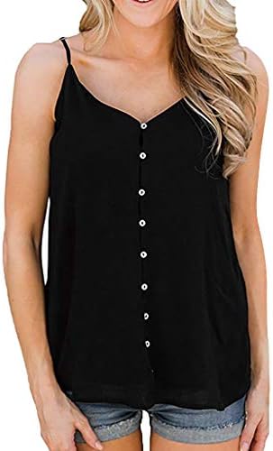 Women Summer Tops Women's Button Down V Neck Strappy Tank Tops Loose Casual Sleeveless Shirts Blouses