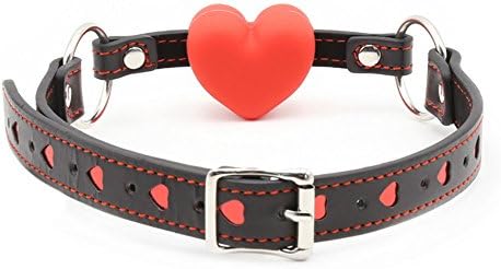 Adjustable Leather Collar Open Mouth With Red heart-shaped Ball