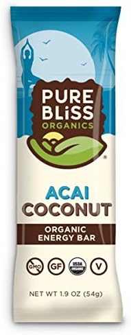 Pure Bliss Organics - Organic Energy Bars - Vegan, Non-GMO, USDA Organic & Gluten Free - All Natural Energy Bars - Acai Coconut - 12 Per Pack