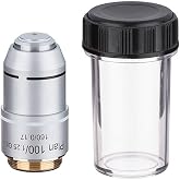 Achromatic Microscope Objective Lens, 100X 1.25 NA Oil Immersion High Resolution Viewing for Lab Microscopes Brass RMS 20.2mm 160mm Tube Length
