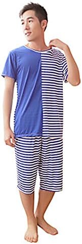 WWQY Summer couples pajamas personalized stripes stitching short - sleeved bamboo fiber men and women pajamas wholesale factory direct , blue , l