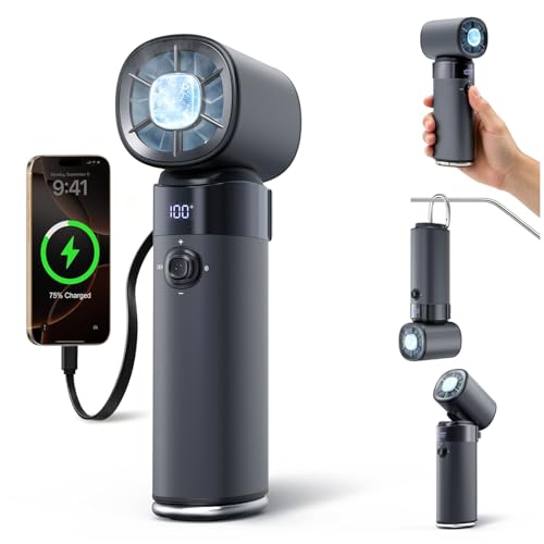 yAyusi Ventilatore Portatile Ricaricabile,Potente Ventilatore Multifunzione da 10000mAh con Funzione di Raffreddamento a Ghiaccio,Ventilatore Turbo 100Livelli di Velocità Regolabili per Viaggi/Ufficio