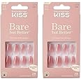 KISS Bare But Better TruNude Fake Nails Nude Nail Shades Manicure Set, Nude Nude', 28 Chip Proof, Smudge Proof Glue-On Nails (Pack of 2)