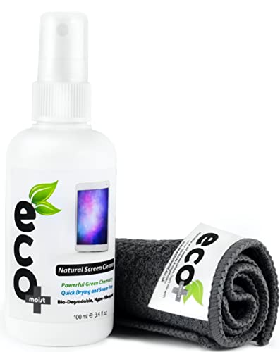 Ecomoist Limpiador de pantallas de 100 ml toallas de microfibra de 30 x 30 cm Limpieza ecológica Ideal para LCD LED HDTV Monitores de computadora TV iPad iPhone Tablet Smartphone Laptops