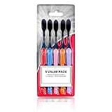 Happy Living 5 Value Pack Soft and Gentle Whitening Charcoal Toothbrush For Adults and Children. Fights Cavities, Freshens Breath and Promotes Healthy Gums.