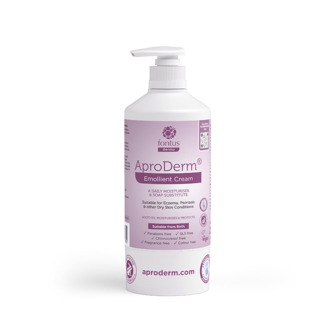 AproDerm® Emollient Cream 500g Pump - 2-in-1 Moisturuser and Soap Substitute, Suitable for Dry Skin, Eczema, Dermatitis & Psoriasis - Vegan