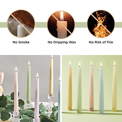 Flameless Taper Candles, Pastel Colored 6 Pack, Assorted Color, 9 Inch Candlesticks with