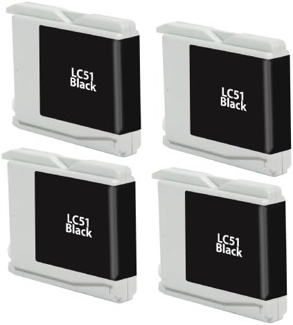Virtual Outlet 4 Pack Compatible Black Inkjet Cartridges for Brother LC-51 LC51 LC 51 LC-51XL, LC-51BK High Yield Compatible with Brother DCP-130C, DCP-330C, DCP-350C, DCP-750CW, FAX-1940CN, MFC-240C, MFC-440CN, MFC-5460CN, MFC-665CW, MFC-5860CN, MFC-3360C, MFC-845CW, MFC-465CN, MFC-885CW, MFC-230C, MFC-685CW, IntelliFax-1920CN, IntelliFax-1360, IntelliFax-1960C, IntelliFax-2480C, IntelliFax-2580C (4 Black)
