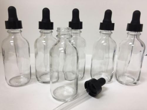 2oz Clear Boston Glass Bottles with Glass Eye Dropper 60 ML (Lot of 24)