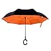 EEZ-Y Reverse Umbrella - Large, Inverted Umbrellas for Rain w/C-Shaped Non-Rust Handle for Men & Women, Windproof & Water Resistant - Orange