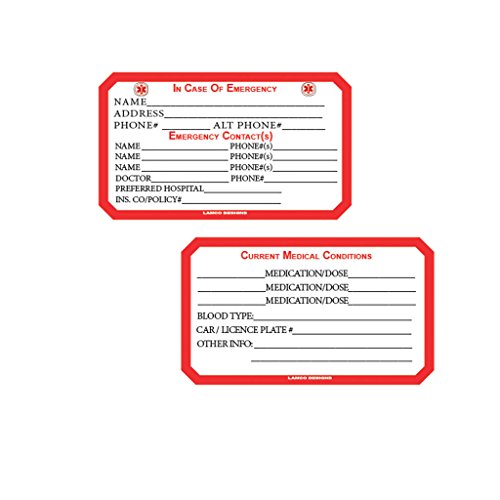 Emergency Medical and Personal Information Card (2 Pack) Wallet Size