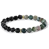 Thanks Nature 7mm Rhombus Beaded Bracelet - Protection Natural Healing Crystal Stretch Bracelet for Women and Men - Handmade Semi-Precious Gemstone with Positive Energy