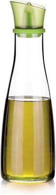 - Aceitera de Vidrio Borosilicato con Vertedor de Silicona - 250 ml - Ideal para Aceite, Vinagre y Salsas - Apta para Lavavajillas - Dosificador para Cocina y Mesa