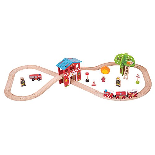 Bigjigs Rail Wooden Fire Station Train Set - 39 Play Pieces