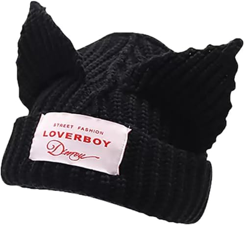 Chuarry 2 Pcs Distressed Knitted Cat Beanie Fuzzy Crochet Hat Y2k