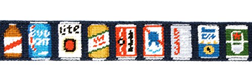 Beer Can Needlepoint Men's Belt Hand-stitched Using Top Quality Cotton on Full Grain Leather Backing (Size 42)