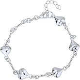 Vanbelle Sterling Silver Jewelry - Rhodium Plated with 925 Stamp - Sewn in Sequence Puffed Heart Bracelet - Elegant handcrafted - for Women - 6.5" long + 1" extender