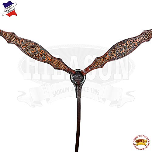 HILASON Western Horse Breast Collar Leather Brown Floral Carved
