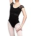 Black Short Sleeves Round Neck U Back Ballet Dance Leotards Gymnastic Leotards (M)