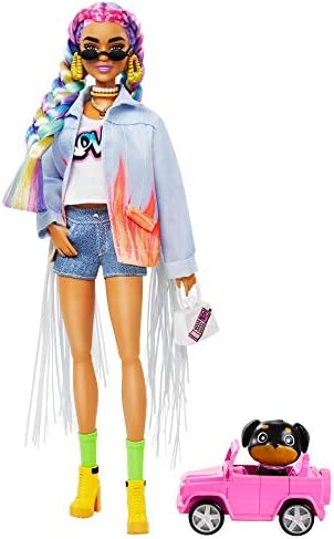 Barbie Extra Doll Accessories with Rainbow Braids in Long-Fringe