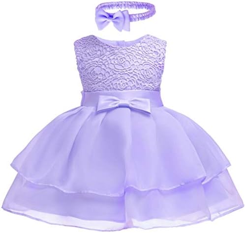 Toddler Baby Girls Embroidered Christing Pageant Birthday Party Baptismal Dress with Headband