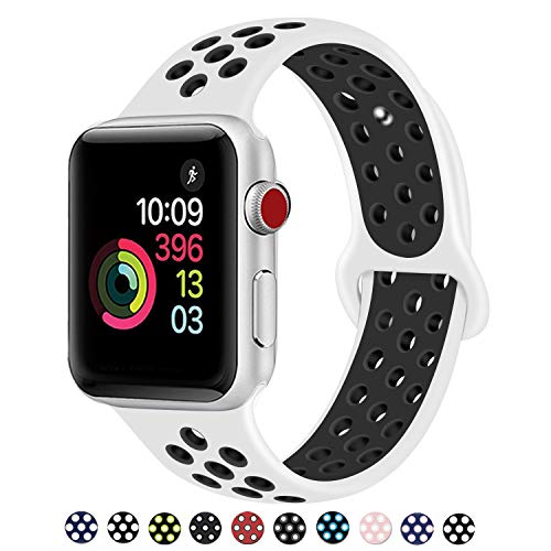 DOBSTFY Bands 38mm 40mm 42mm 44mm,Soft Silicone Sport Band Replacement Wristband Compatible for iWatch Series 1/2/3/4, Nike+, Sport, Edition, 38mm 40mm S/M, White/Black