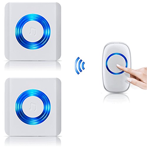 Wireless Caregiver Pager Smart Call System 1 SOS Call Button, Penck Waterproof Door Entry Bell Chime, 1000Ft Range, 52 Melodies, 4 Volume Levels, 2 Plug-in Receivers, LED Flash