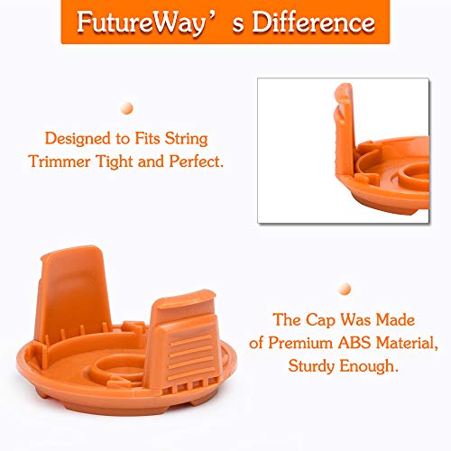 FutureWay String Trimmer Replacement Spool Line 0.065” WG163 WG155 WG180 WG175 WG160 Compatible with Worx WA0010, Weed Eater String Autofeed WA6531GT Cap, Cordless Trimmer Line 10ft, 6 Spools + 1 Cap