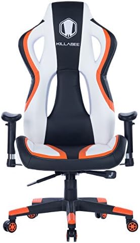Killbee Large Ergonomic Gaming Chair Swivel Executive Office Chair with Adjustable High-Back and PU Armrest Upholstered Leather Bucket Seat Desk Chair (Orange)