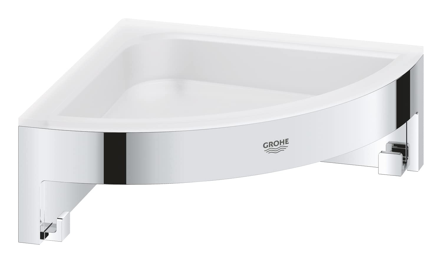 GROHE Start Cube Corner Shower Basket – Bathroom Wall Mounted Corner Shelf (Metal and Plastic, Including Screws and Dowels), Size 160 mm, Extra easy to fit with GROHE QuickGlue, Chrome, 41106000