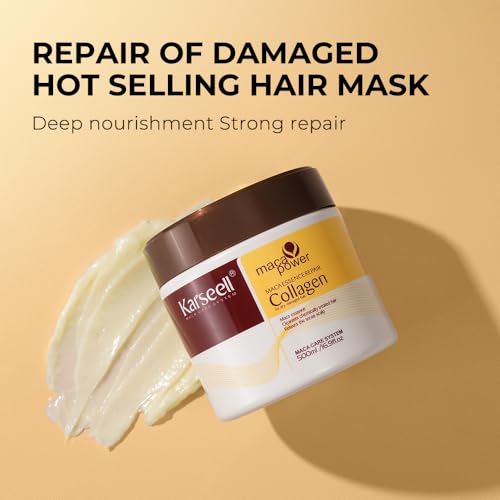 Karseell Collagen Hair Mask & Argan Oil Set, Deep Conditioning Hair Treatment for Dry Damaged Hair, Repair & Moisturize All Hair Types, 16.9 fl oz + 1.69 fl oz