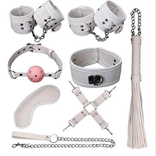 Luck7DZ 7Pcs Restraints Bondage Romance Kit Bed and Under Bed Sěx Play SM Bondage Hāndcuff Mouth Plúg for Couples Sunglasses (Color : White)