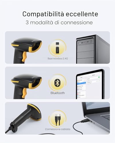 Inateck 1D 2D QR Barcode Reader, Wireless Bar Code Gun Plug and Play, 2600mAh Battery, Barcode Scanner with APP and SDK, Compatible with PC Computer Android iOS iPhone, BCST-23