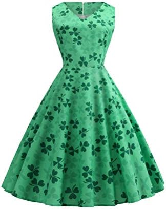 FENICAL Womens Green Shamrock Clothes V-neck Irish Dress St
