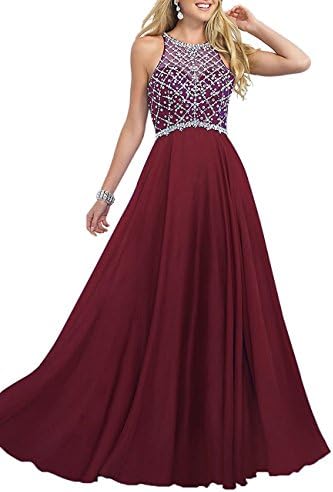 LovingDress Women's Prom Dress Chiffon Beaded Bodice A Line Long Evening Dress Size 2 US Burgundy