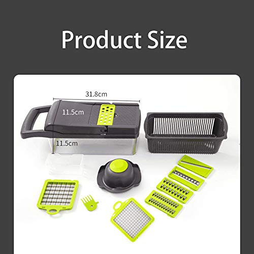 QELEG Kitchen Vegetable Chopper with Scissors, Pro Mandoline Slicer with Container, 8 in 1 onion chopper slicer dicer for Carrots, Cabbage, Potato, Garlic, Tomato, Fruit, Salad