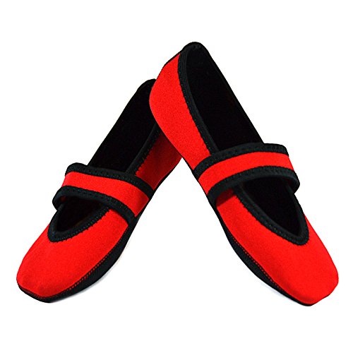 Nufoot Betsy Lou Women's Shoes, Best Foldable & Flexible Flats, Slipper Socks, Travel Slippers & Exercise Shoes, Dance Shoes, Yoga Socks, House Shoes, Indoor Slippers, Red, Large