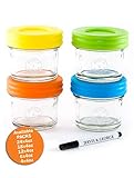 Glass Baby Food Storage Containers - Set contains 4 Small Reusable 4oz Jars with Airtight Lids - Safely Freeze your Homemade Baby Food