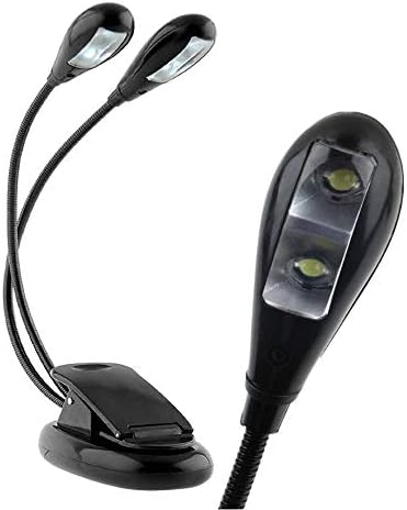 Hellion Portable Flexible 4 LEDs Orchestra Piano Music Stand Light, Clip-On Night Reading Lamp, Clips On Desk, Laptop, Books, Bed Headboard, 360 Degrees Adjustable Dual Gooseneck [Energy Class A+++]