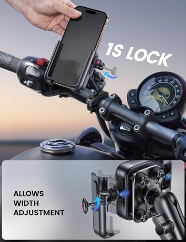 Lamicall Motorcycle Phone Mount Holder - [Aluminum Alloy] [Anti Shake] [Extendable Arm] Bike Phone Holder Handlebar Clamp, Bicycle Cell Phone Mount for iPhone 17 Pro Max 16 15, S24 S25 Ultra, Mom Gift