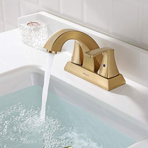 PARLOS 2 Handles Bathroom Faucet with Pop-up Drain and Faucet Supply Lines, Brushed Gold, Doris 1407208