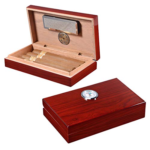 Cigar Humidor, Cigar box with Hygrometer/Humidifier for 4 Cigars(Brown)