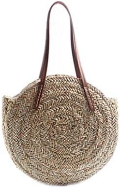 Moroccan Palm Basket Bag Women Hand Woven Round Bags Natural Oval Beach Bag