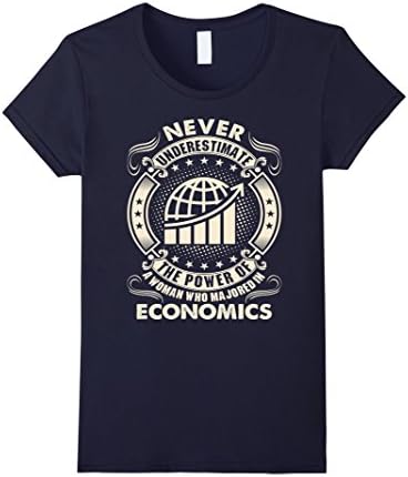 Women's Never Underestimate Power Of Woman Majored Economics Tshirt XL Navy