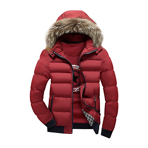 Men's Winter Warm Coat & Jacket with Hood (US Small, Full Wine Red)